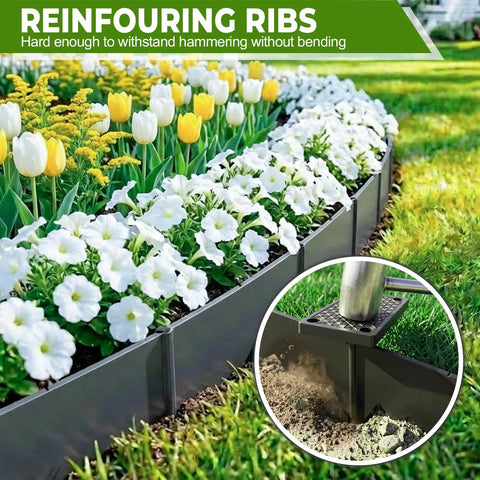 Heavy Duty Metal Garden Border Set 20 Ft with Bendable Hammer In Landscape Edgings showing flower bed installation