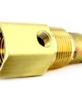 Brass air compressor check valve, 3/4 in FPT x 3/4 in MPT, side view with threaded ends