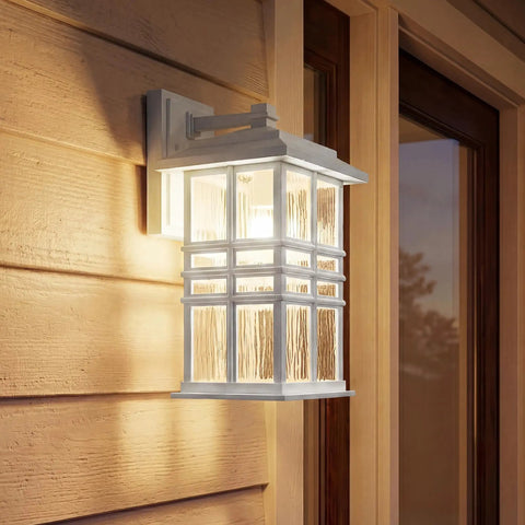 Craftsman Style Outdoor Wall Light In White 12 Inch Tall Exterior Sconce With Clear Hammered Glass One Light Porch Lighting For Patio Or Entry Built Tough Mission Glow