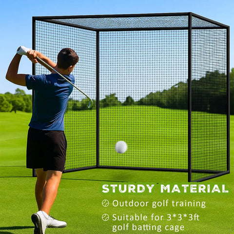 10 Ft Golf Practice Net For Indoor Outdoor Backyard Driving Range Vibes, Durable Polyester Mesh Netting with golfer practicing