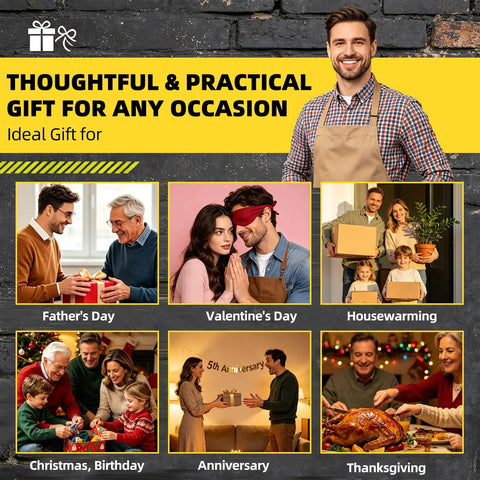 Collage of gift-giving occasions: Father's Day, Valentine's Day, housewarming, Christmas, anniversary, and Thanksgiving.