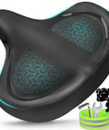 Oversized Extra Wide Bike Seat For Women And Men, All Day Comfy Saddle with accessories, featuring cooling gel and memory foam design
