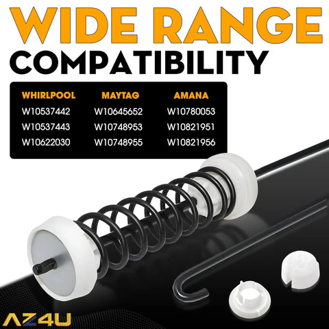 4 Pack Washer Suspension Rod Kit Replacement For Top Loaders showing suspension rod, spring, and compatibility with brands