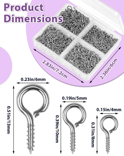 Stainless Steel Small Screw Eye Pins 320 Pcs Jewelry Making Kit In Gold And Silver Two Color Options With Three Sizes 8x4mm 10x5mm And 13x6mm Tiny Eye Hooks For Bead Charms And DIY Crafts dimensions and storage box