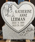 Heart Cemetery Memorial Headstone And Base With Two Design Options, Custom Engraved Gray Granite Upright Monument detail