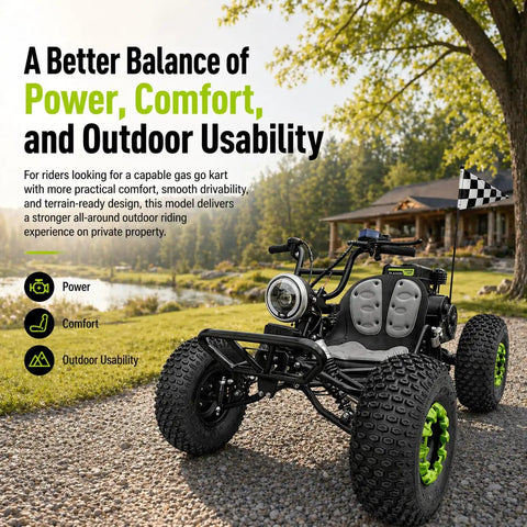 Beast 212cc Off Road Go Kart for Adults and Teens with CVT Automatic, Reverse, Hydraulic Disc Brakes in outdoor setting