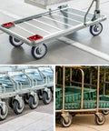 Twenty Pack Heavy Duty Shopping Cart Replacement Wheels And Silent Polyurethane Casters With Mounting Bolts, showcased on various carts.