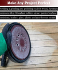 Worker using 50 Piece 9 Inch Hook And Loop Sanding Discs Set For Drywall Sander 10 Hole Includes 60 80 120 150 240 Grits Aluminum Oxide Blend