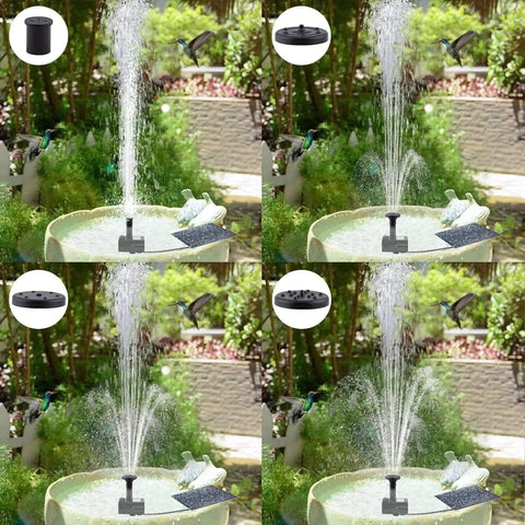 Separate Solar Panel Fountain Kit With 1.8W Upgraded Pump, 3M Cable, And 4 Nozzles in a bird bath garden setup