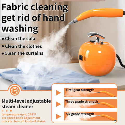 Beast 2000W Handheld Steam Cleaner With 248F Steam 1500ml Tank 6 Adjustable Settings for fabric cleaning, orange.