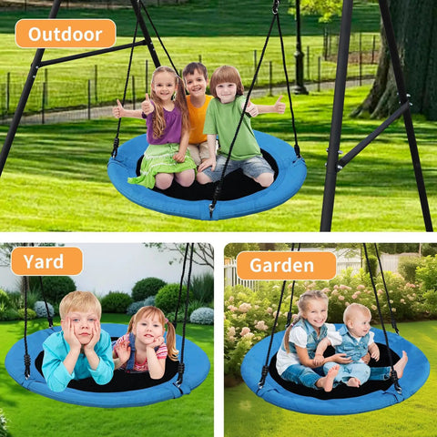 40 Inch Saucer Tree Swing For Kids And Adults, Heavy Duty 700 Lb Capacity Disc Swing with children playing outdoors