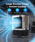 Heavy Duty Large Evaporative Swamp Cooler Pushes A Crisp 20600 CFM Breeze To Chill 3600 Sq Ft With No Sweat Auto Fill And A Beefy 57 Gallon Tank For Smooth Indoors Or Outdoors Cooling.