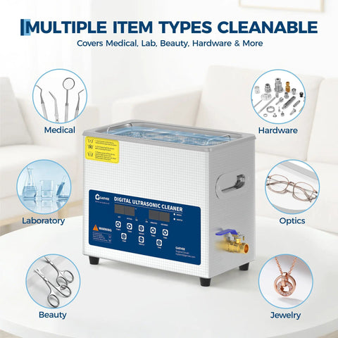 6L Ultrasonic Cleaner With Heated Function Digital Timer And Stainless Steel Tank 40kHz 240W Ultrasonic Power 500W