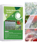 Pro Grade Garden Bug Netting 10x20 Feet Square Mesh Pest Barrier for plants vegetables fruits flowers and trees. Four image views of mesh texture and usage.