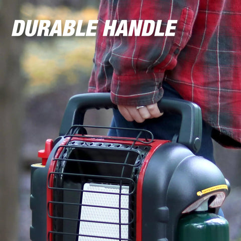 Person carrying Portable Propane Heater With 9,000 BTU Radiant Heat For Indoor Or Outdoor Use Heats About 225 Sq Ft