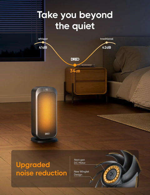Quiet 1500W Space Heater With Remote, Oscillating 70 Degrees, Fast Heating, PTC Ceramic For Desk Office Bedroom