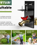DIY Water Spigot Kit And Hose Bib Extender With Brass Connector, for garden and patio use, shown with installation applications.