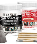 Two Part Epoxy Clay Putty For Sculpting Modeling Building And Repairs Great For Restoration And DIY Projects, Sanding Drilling And Painting After Cure, Natural Finish, One Pound showing two containers, sculpting tools, and clay figures.