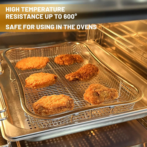 Stainless Steel Air Fryer Basket Set For Oven With Nonstick Mesh Rack baking chicken in oven tray