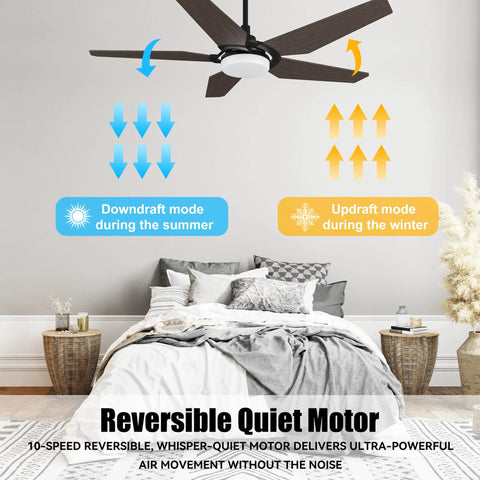 52 Inch Smart Ceiling Fan With Light And 5 Blades Low Profile Design 10 Speed DC Motor Delivers Strong Airflow Up To 4120 CFM
