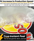Instant Hot Peel Cold Peel DTF Transfer Paper Roll 13 Inch X 328 Feet Direct To Film PET Anti Static Double Sided Clear Sheets shown.