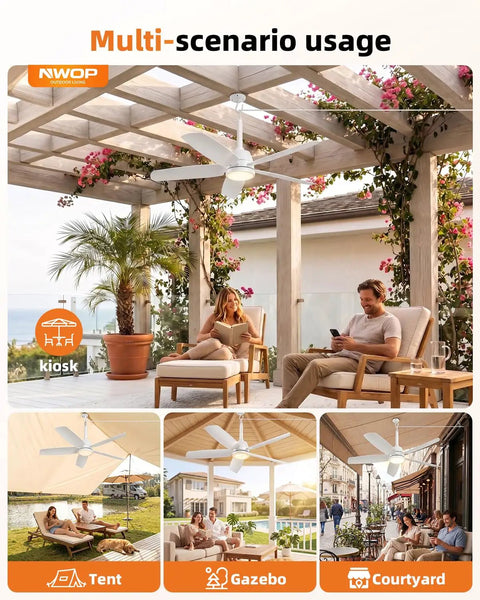 NWOP 28 Inch Plug-In Outdoor Ceiling Fan with Light and Remote, Waterproof Small Ceiling Fan for Patio Porch Balcony shown in gazebo setting.