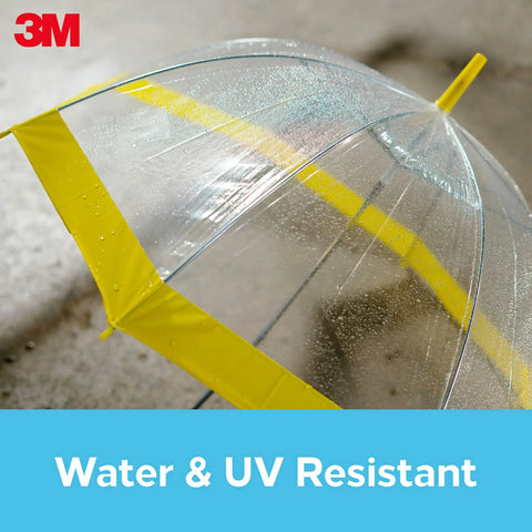 Transparent Repair Tape for Discreet, Long Lasting Fixes Indoors or Outdoors applied on a clear umbrella demonstrating water resistance.