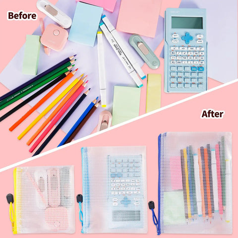 24 Piece Mesh Zipper Pouch Set For Organization In 8 Sizes And 8 Colors Waterproof Clear Travel Pouches With Zippers Ideal For Office Supplies School Gear And Grab And Go Travel Essentials
