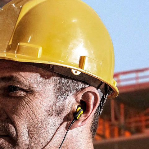 Heavy Duty Neckband Bluetooth Earbuds With Microphone, IP56 Waterproof, Bluetooth 5.2 Wireless Headphones on jobsite worker