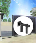 6 Inch Slide Gate Guide Roller With Adjustable UHMW Nylon Guider, installed on a gate, made with AISI 1045 steel bracket, black finish.