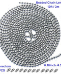 10 Feet Beaded Ball Chain 4.5mm Stainless Steel Bead Pull Chain Extension With 12 Connectors for shades and blinds