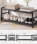 Rock Solid Expandable Shoe Rack Black Two Tier Metal Closet Organizer Holds Eight Pairs Of Sneakers on a carpet.