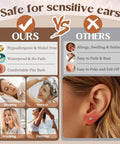 Hypoallergenic 14K Gold Plated Stud Hoop Earrings For Women Surgical Stainless Steel Flat Back Small Stack Hoops Cartilage Earring Set For Multiple Piercing Jewelry Gifts on ear