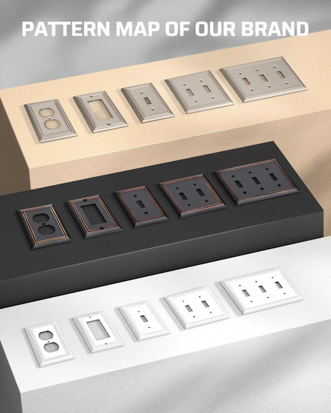 Pattern map showcasing Duplex Wall Plate Set In Aged Bronze Built Tough Heavy Duty Metal Outlet Covers, 4 Pack.