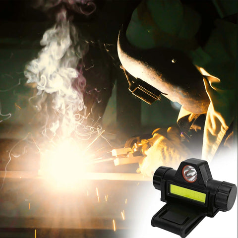 Rechargeable Welding Helmet Light Attachment With Mount For Hard Hats Dual Beam Headlamp With Automatic Dimming Waterproof And Compact 8cm Clip On Design For Boss Level Worksite Lighting