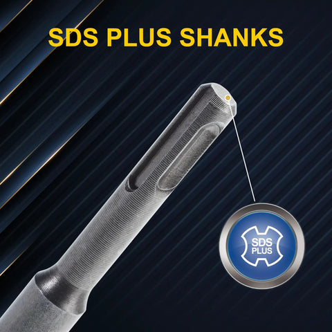 Close-up of SDS Plus shank from Six Piece SDS Plus Chisel Set For Concrete Tile Removal Wall Chasing And Floor Scraping Made From 40CR Steel