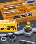 Complete 20 Piece Metric Tap And Die Set M3 To M12 for thread repair shown with components and durable case