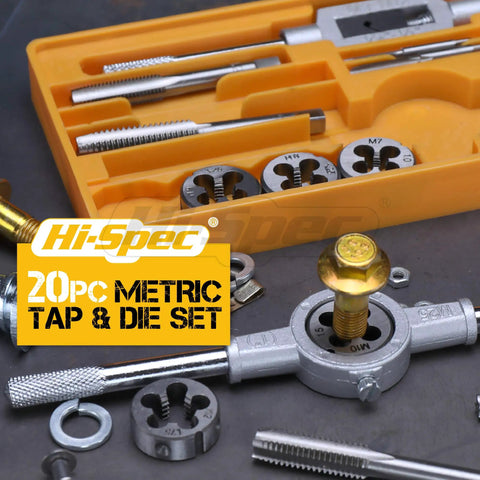 Complete 20 Piece Metric Tap And Die Set M3 To M12 for thread repair shown with components and durable case