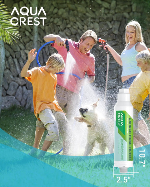 Family using Garden Hose Water Filter For Plants That Really Cuts Chlorine And Odor Boosts Plant Health Perfect For Organic Gardening Farming And Pets 6 Pack Includes 2 Hose Protectors Easy To Install And Durable to spray dog outdoors