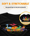 Dark Cotton Inkjet Heat Transfer Paper For T Shirts with 'Wild Dinos' vibrant print on a black shirt