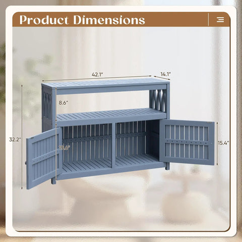 Dimensions of All in One Acacia Wood Outdoor Storage Cabinet With Two Magnetic Doors Weatherproof for Patio Yard and Home