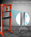 Heavy Duty Hydraulic Bench Shop Press Packing Real Crushing Power For Auto Body Work And Daily Shop Projects With Smooth Pump Handle And Tough Red Steel Construction For Any Garage showcasing stable structure and high-quality springs.