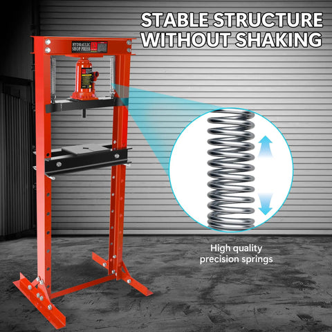 Heavy Duty Hydraulic Bench Shop Press Packing Real Crushing Power For Auto Body Work And Daily Shop Projects With Smooth Pump Handle And Tough Red Steel Construction For Any Garage showcasing stable structure and high-quality springs.