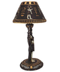 Isis Goddess Desk Table Lamp Egyptian Mythology Decor Sculptural Stone Resin Accent Light in Black and Gold Finish side view