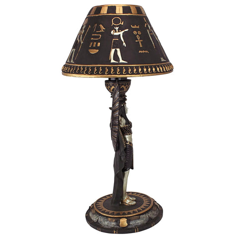 Isis Goddess Desk Table Lamp Egyptian Mythology Decor Sculptural Stone Resin Accent Light in Black and Gold Finish side view