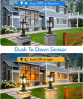 Dusk To Dawn Outdoor Post Lights 2 Pack For Garden And Patio Black Exterior Lamp Post Fixtures With Pier Mount Tempered Glass