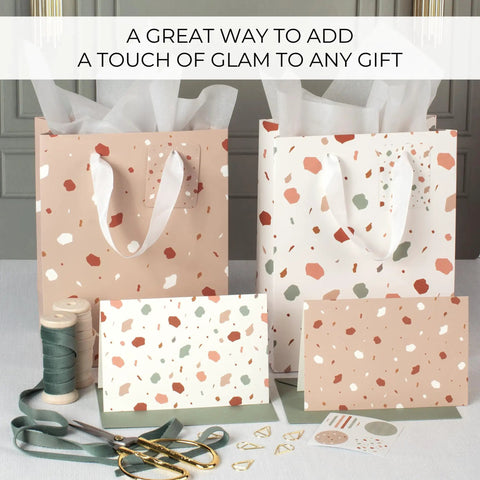 Grab And Go Medium Sized Gift Bag Set With Handles, 9 Inch, Includes Matching Tissue Paper, Cards, Stickers, And Envelopes.