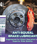 Premium Ceramic Brake Grease With Brush For Calipers Pins And Pads Quiet Heat Resistant Automotive Lubricant Reducing Squeal Friction And Rust On Metal Parts Easy Application 1oz shown with brake system