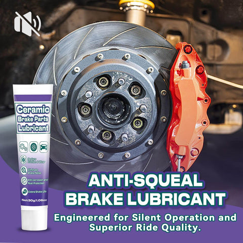Premium Ceramic Brake Grease With Brush For Calipers Pins And Pads Quiet Heat Resistant Automotive Lubricant Reducing Squeal Friction And Rust On Metal Parts Easy Application 1oz shown with brake system