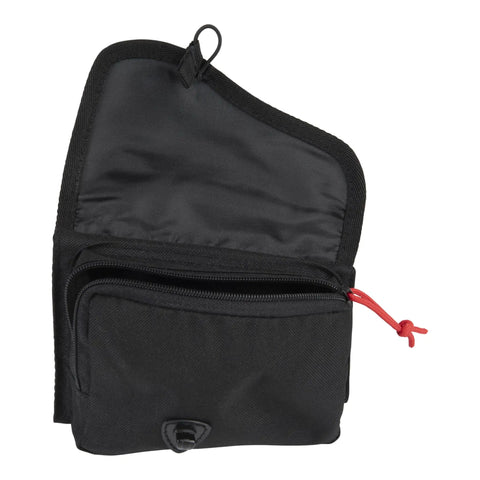 10/22 Buttstock Pouch for Magazines and Ammo, zippered pocket open, protective flap visible, lightweight material